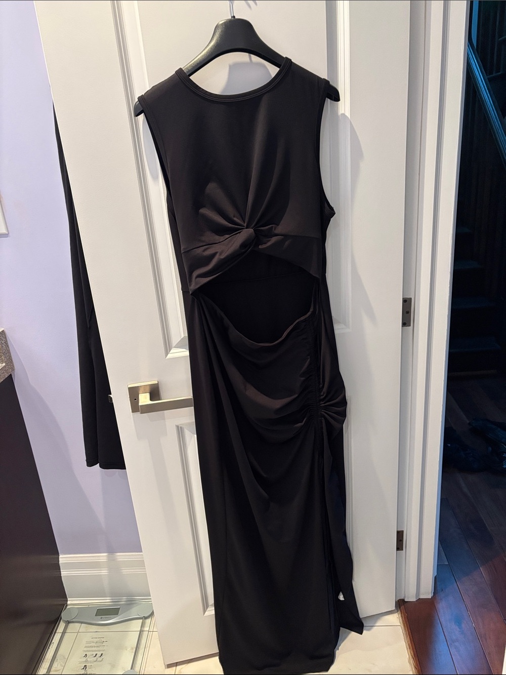 HALARA Black Asymmetrical Cutout Knot-Front Maxi Dress